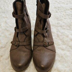 Franco Sarto Brown Ankle Boots with Buckle Detail